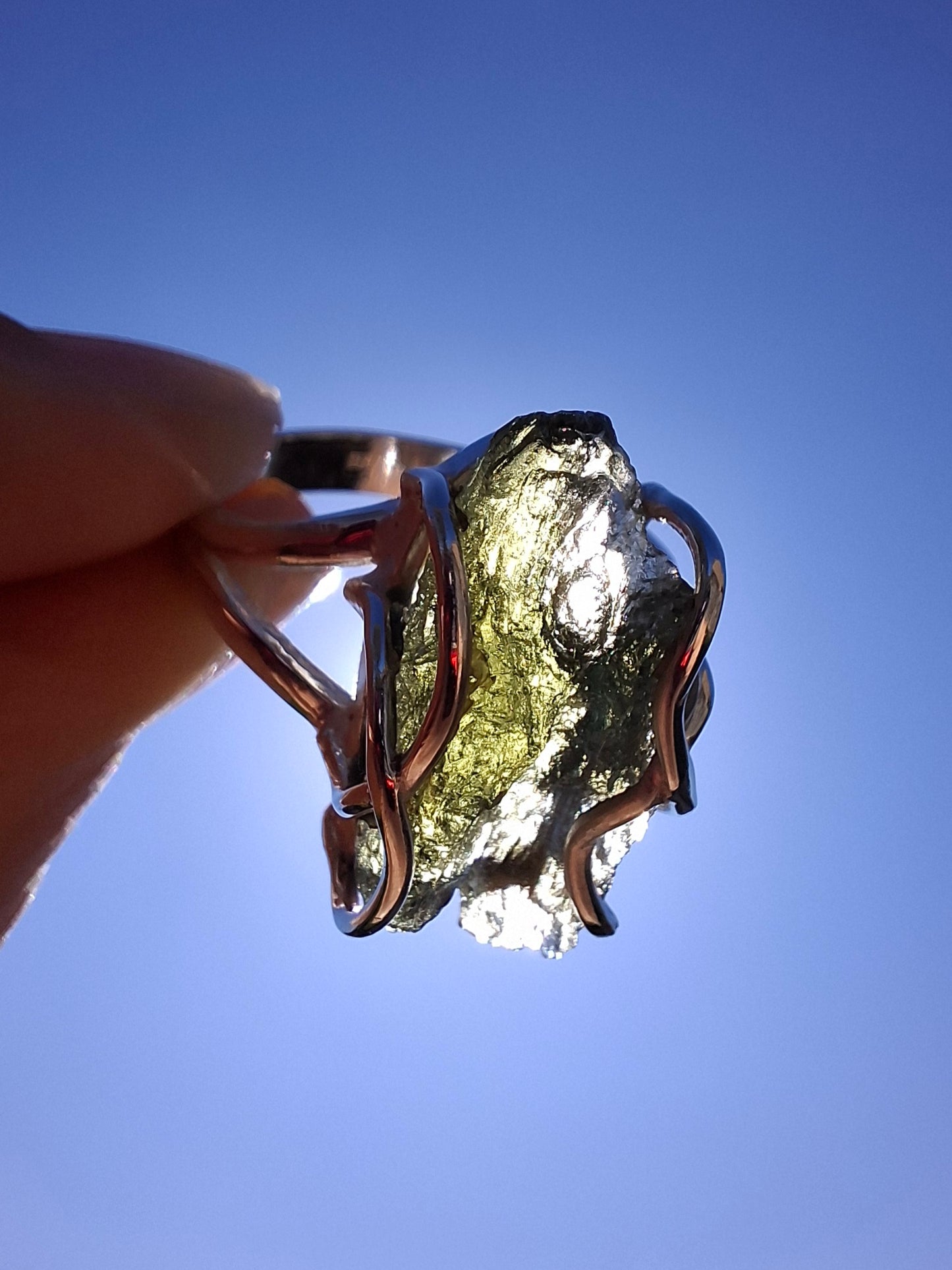 Moldavite Ring, size U, 925 Silver (Ref: R13)