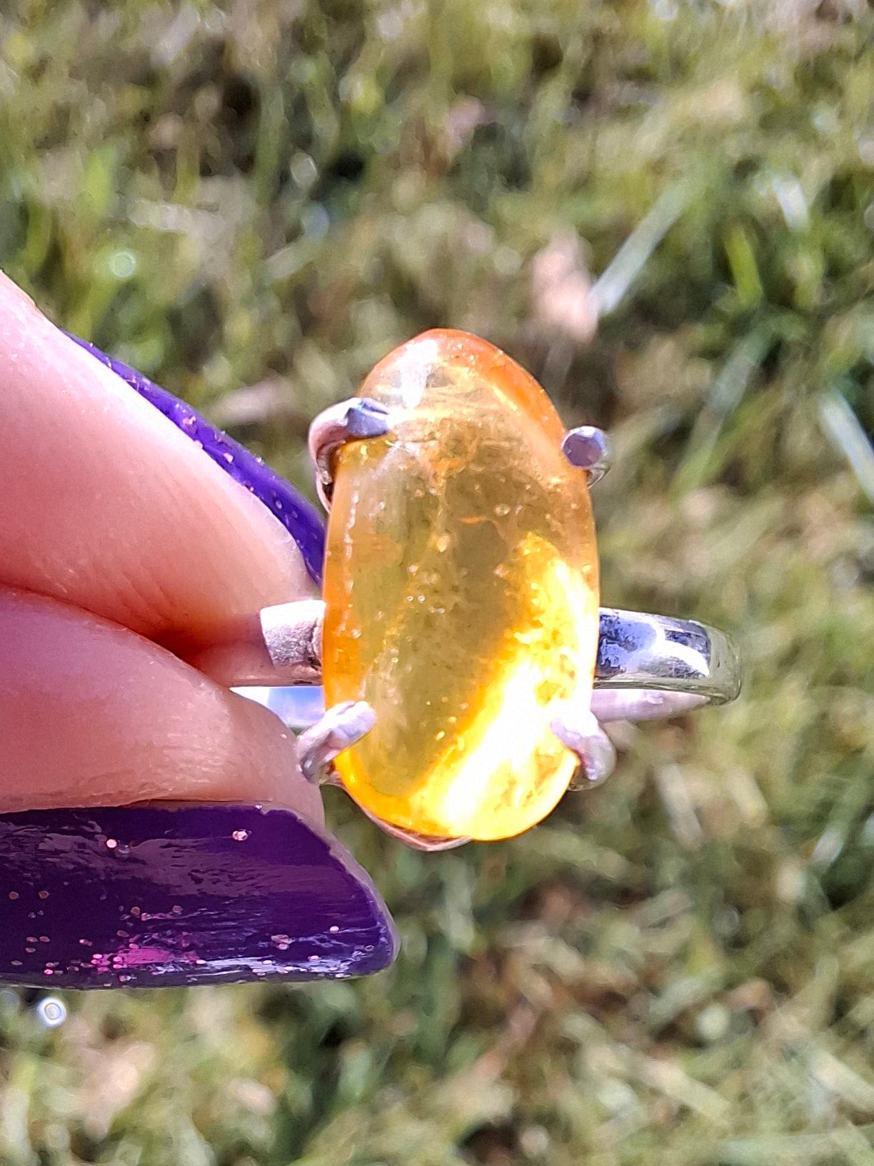 Baltic Amber Ring, size O, 925 Silver, Fossil (Ref: AR11)