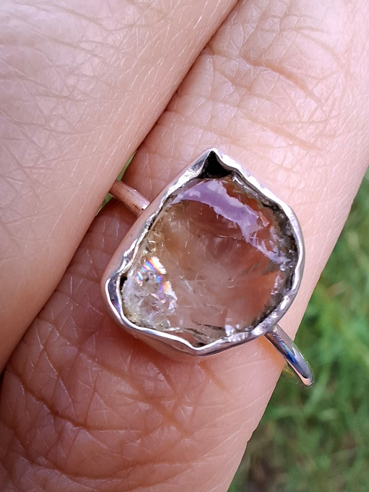 Libyan Desert Glass Ring, size large V, 925 Silver, Tektite (Ref: LR60)