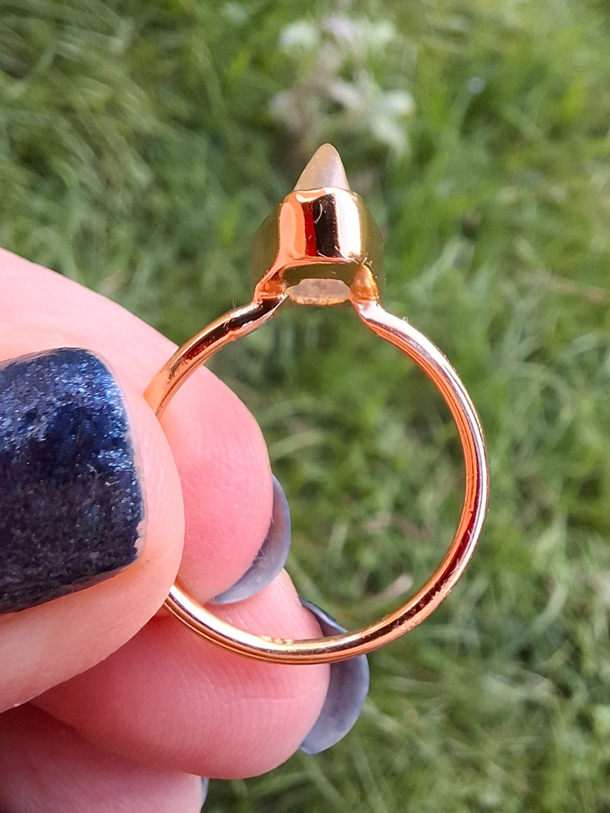 Libyan Desert Glass Ring, 14K GOLD Plated, size small O, Tektite (Ref: LR81)