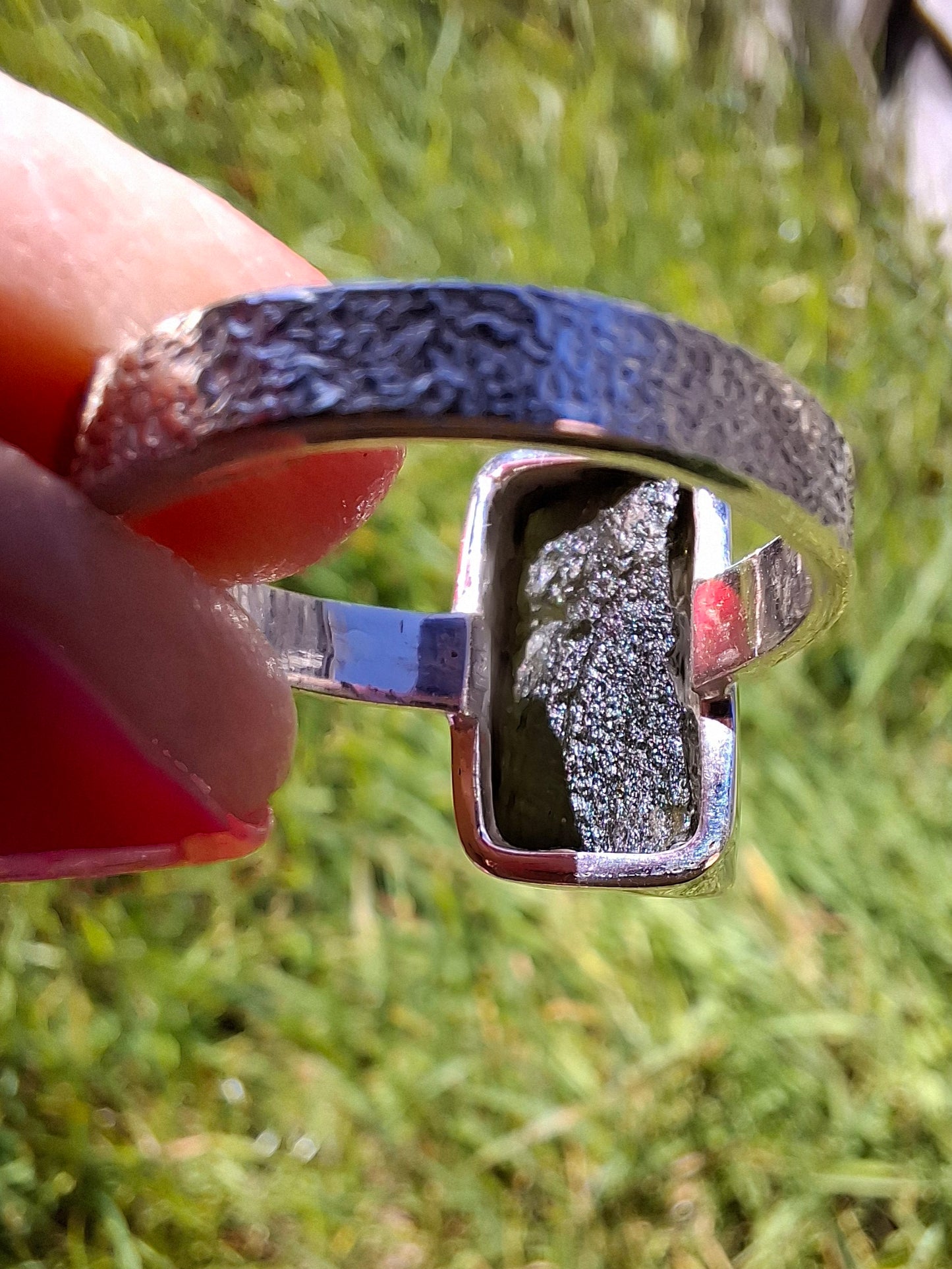 Moldavite Ring, size U, 925 Silver, Tektite (Ref: R324)