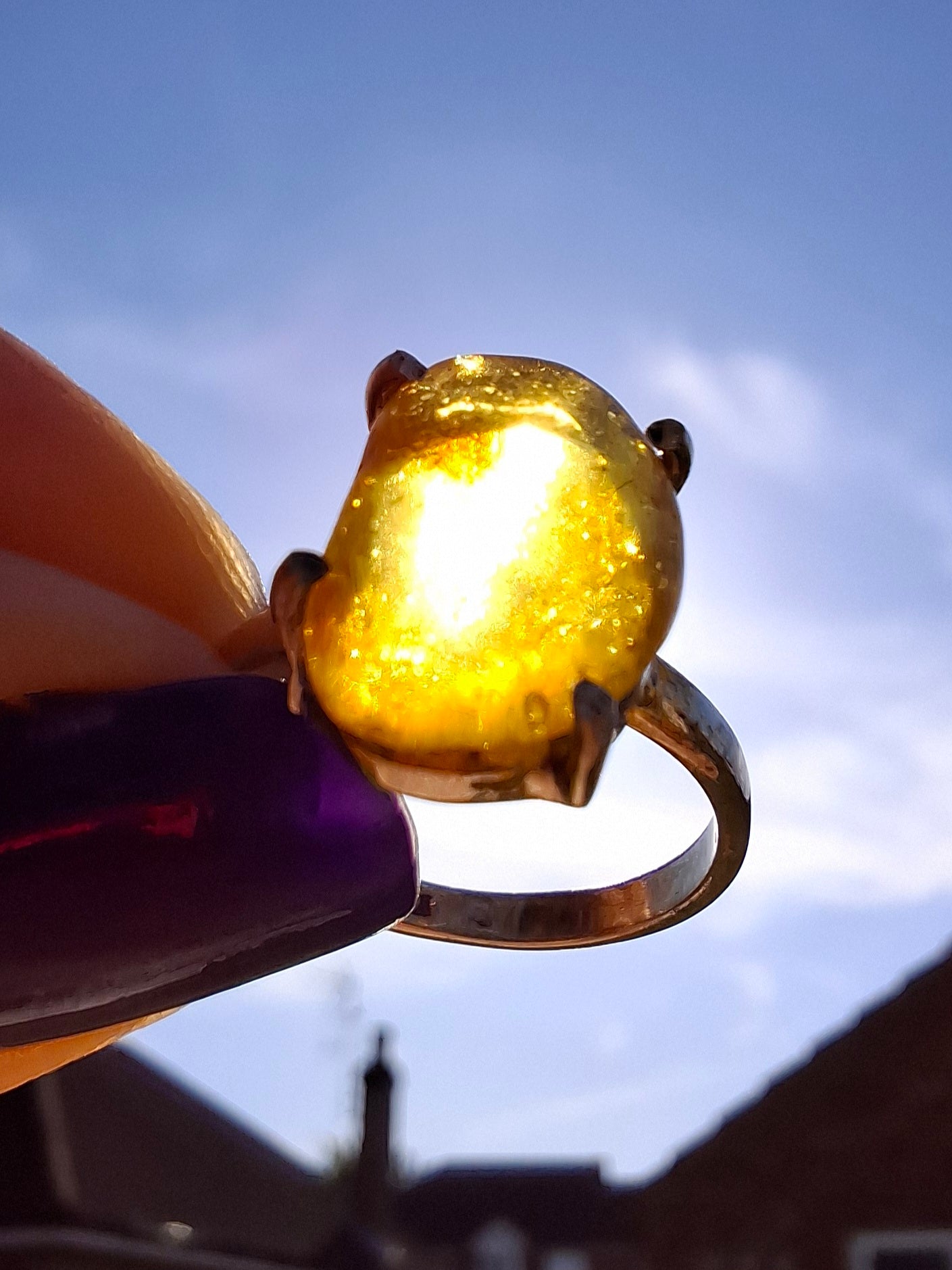 Baltic Amber Ring, size large K, 925 Silver, Fossil (Ref: AR31)