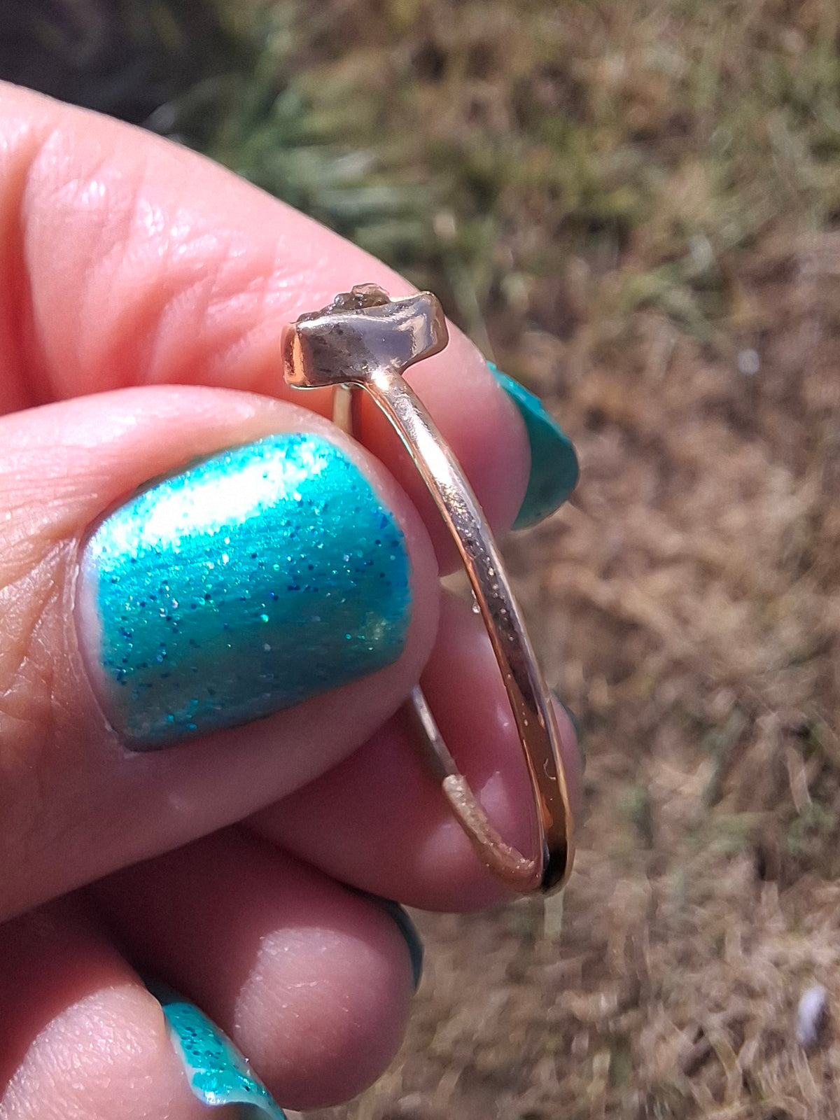 Moldavite Ring, 14K GOLD Plated, size large S, Tektite (Ref: R345)