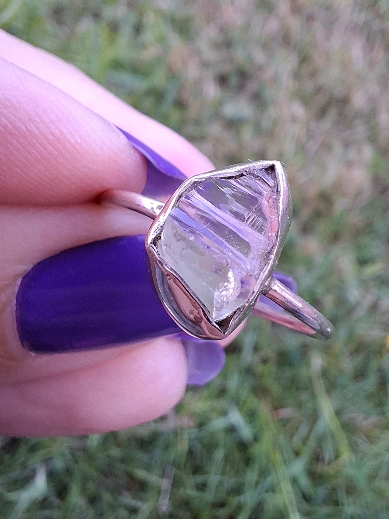 Libyan Desert Glass Ring, size large T/small U, 925 Silver, Tektite (Ref: LR51)