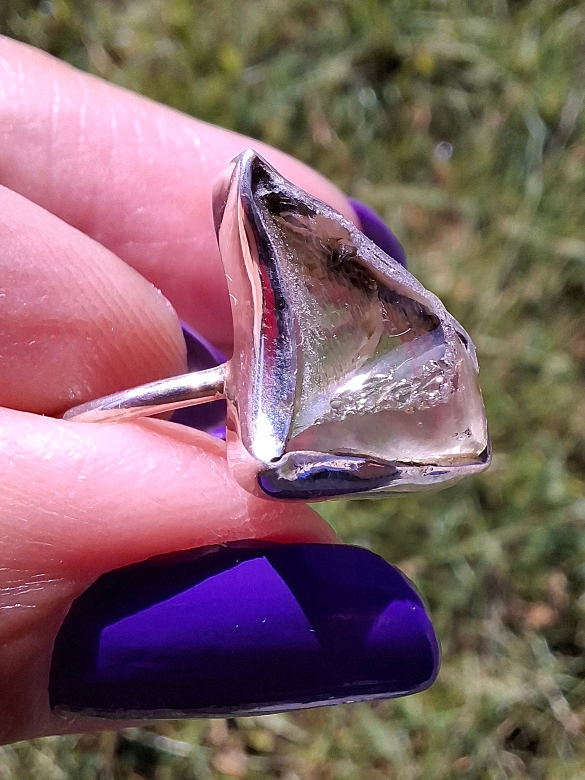 Libyan Desert Glass Ring, size large W, 925 Silver, Tektite (Ref: LR62)
