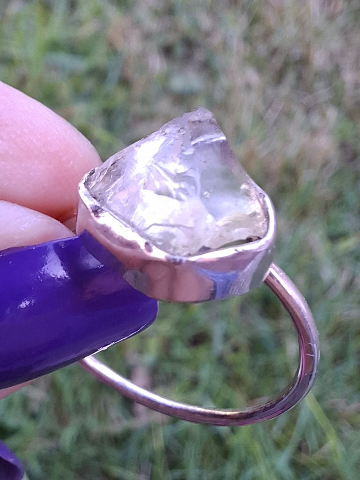 Libyan Desert Glass Ring, size large S, 925 Silver, Tektite (Ref: LR46)