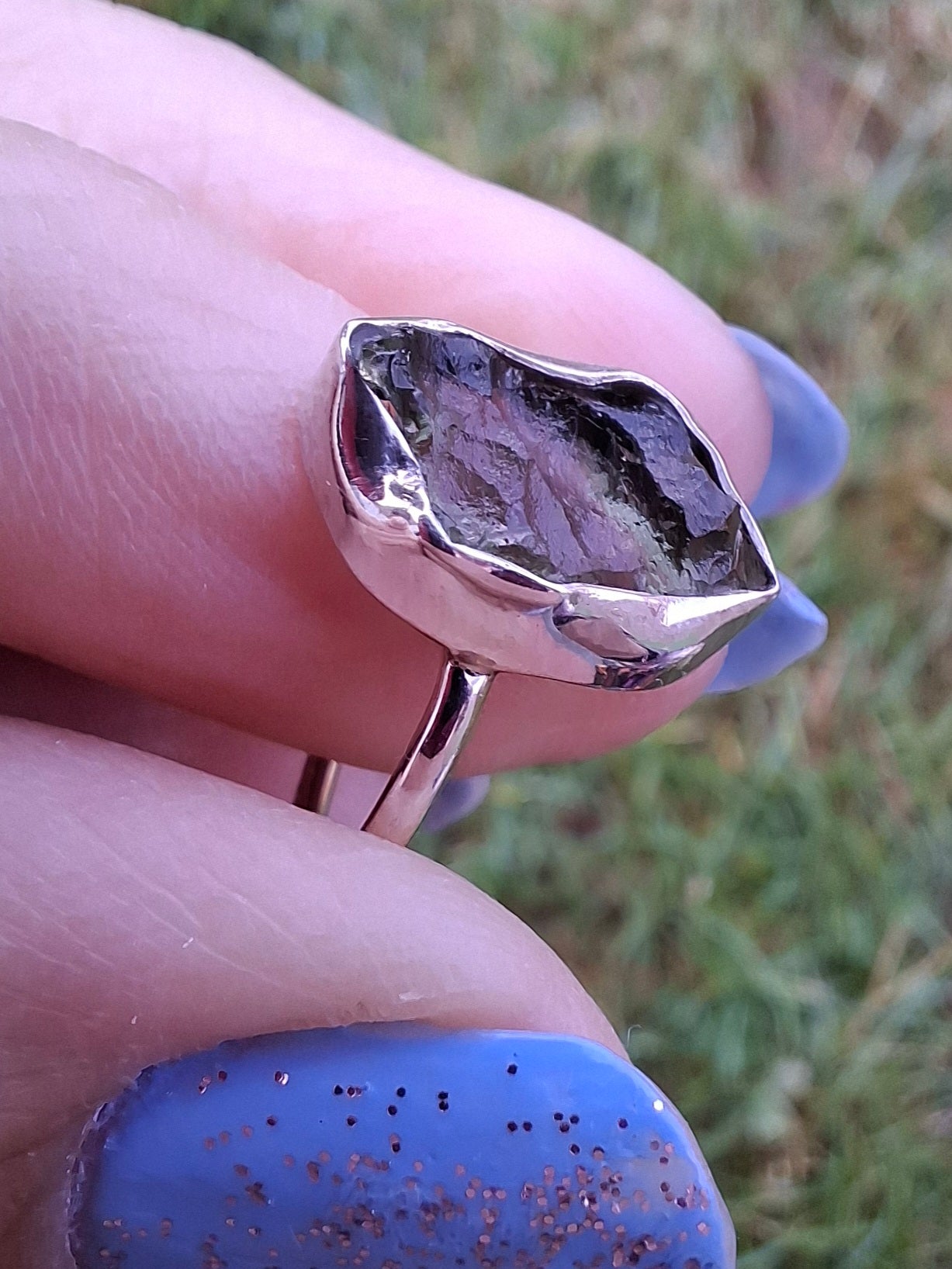 Moldavite Ring, size M, 925 Silver, Tektite (Ref: R22)