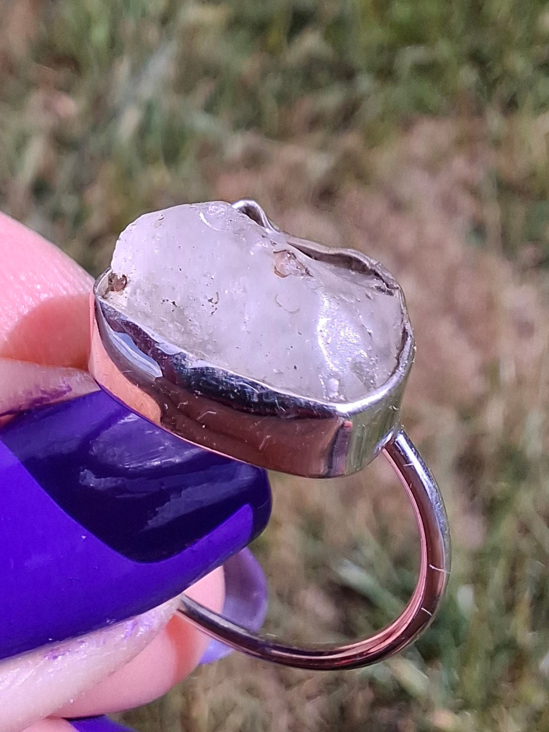 Libyan Desert Glass Ring, size P, 925 Silver, Tektite (Ref: LR27)