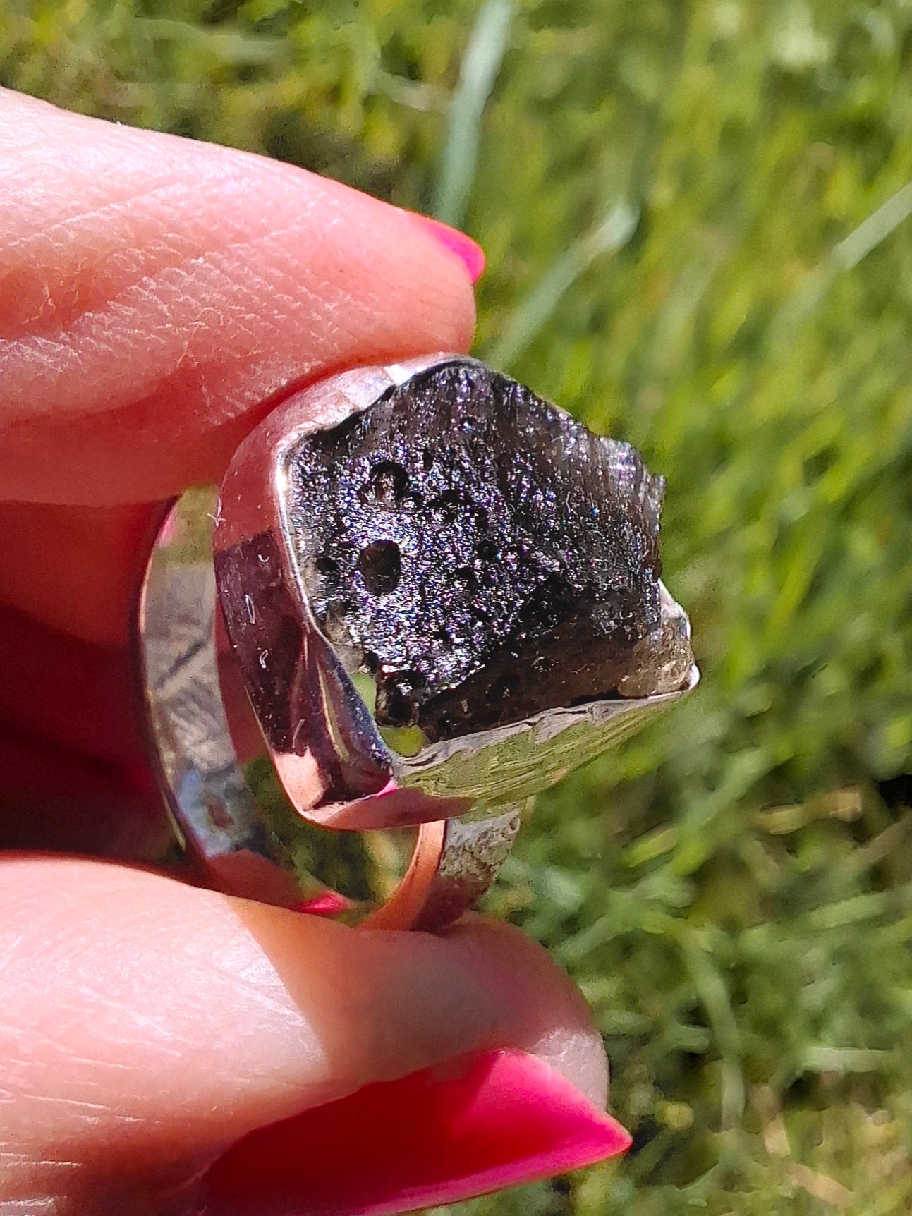 Moldavite Ring, size K, 925 Silver,  Tektite (Ref: R303)