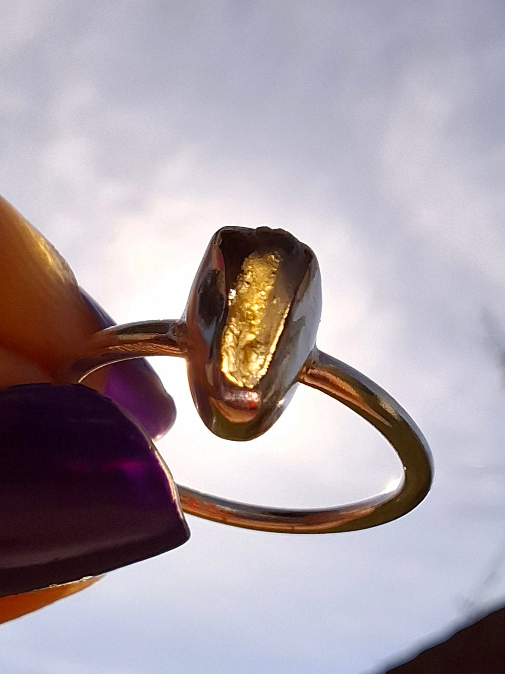 Moldavite Ring, size large K/small L, 925 Silver, Tektite (Ref: R58)