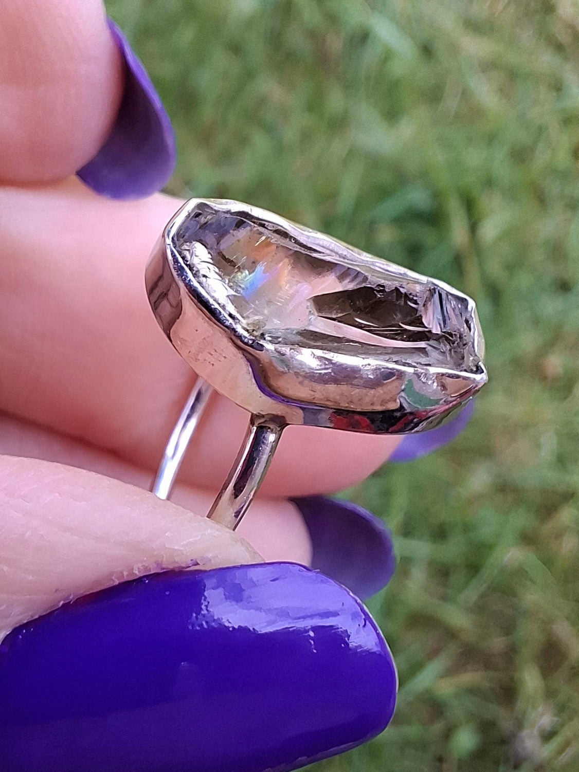 Libyan Desert Glass Ring, size K, 925 Silver, Tektite 🌈 (Ref: LR12)