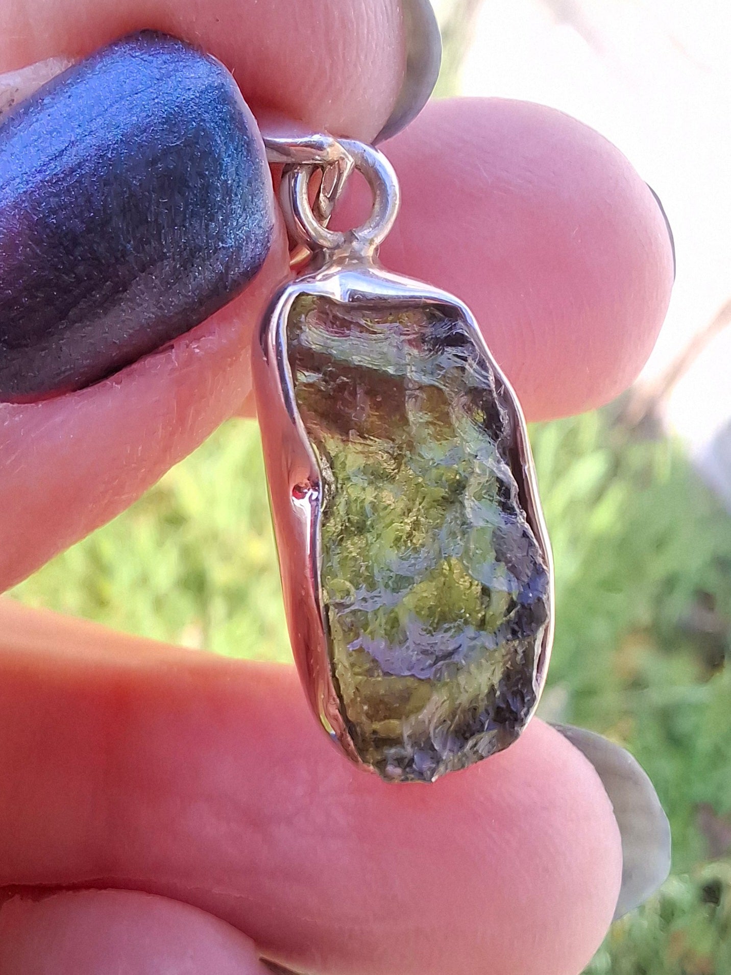 Moldavite Pendant, 925 Silver, Tektite (Ref: P16)