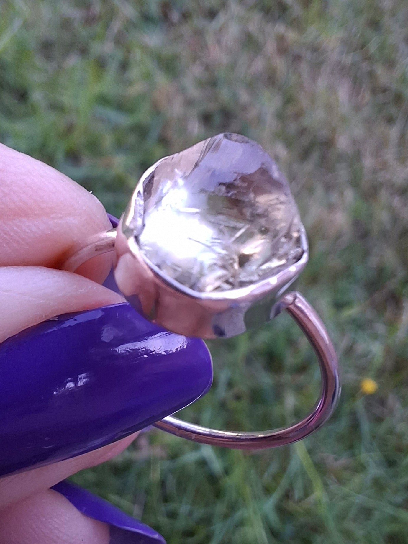 Libyan Desert Glass Ring, size large R/small S, 925 Silver, Tektite (Ref: LR42)