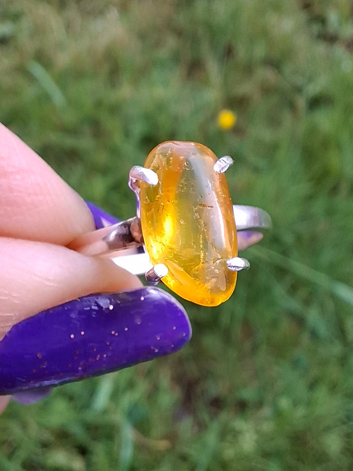 Baltic Amber Ring, size O, 925 Silver, Fossil (Ref: AR11)