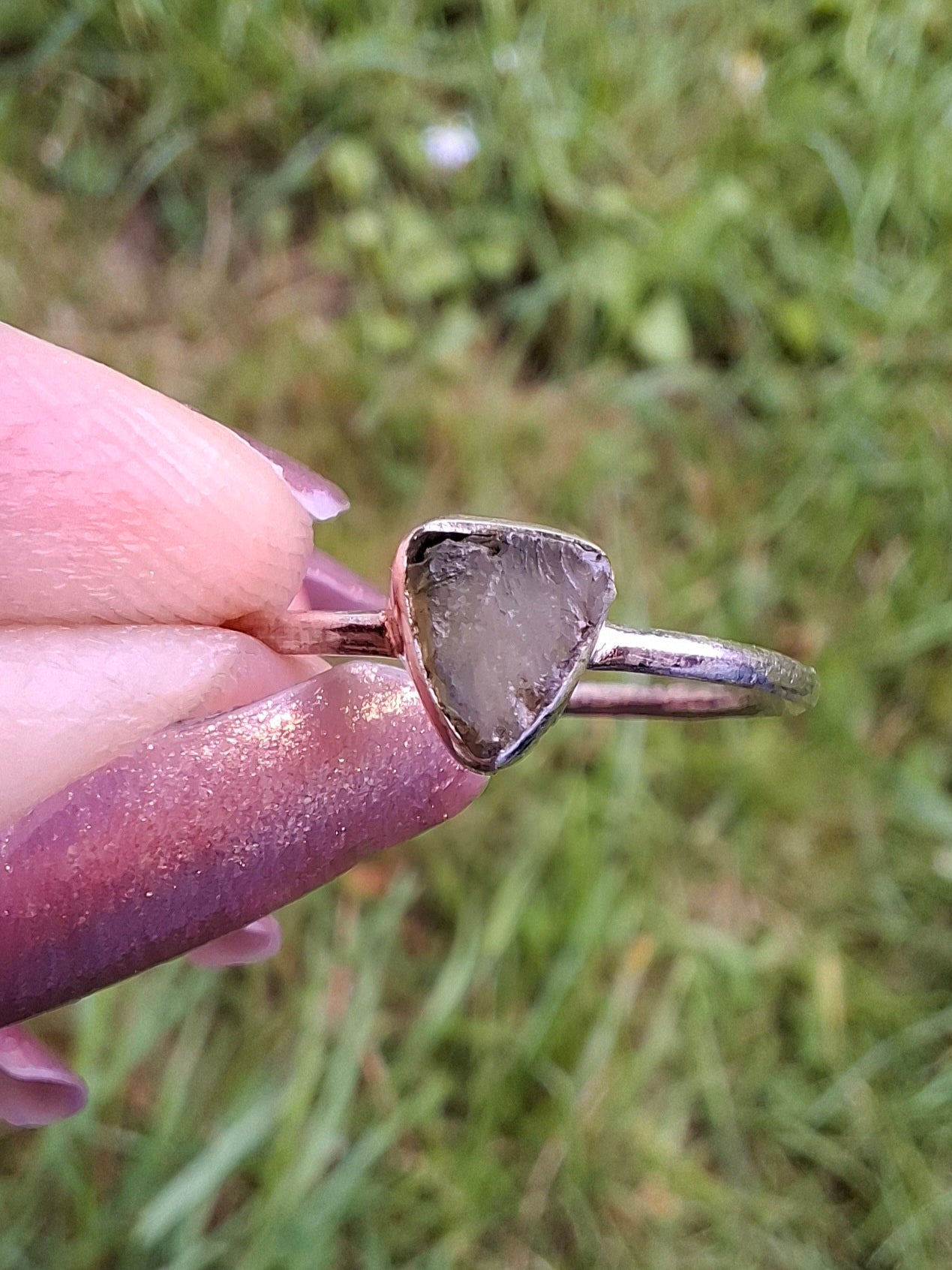 Moldavite Ring, size large R/small S, 925 Silver, Tektite (Ref: R67)