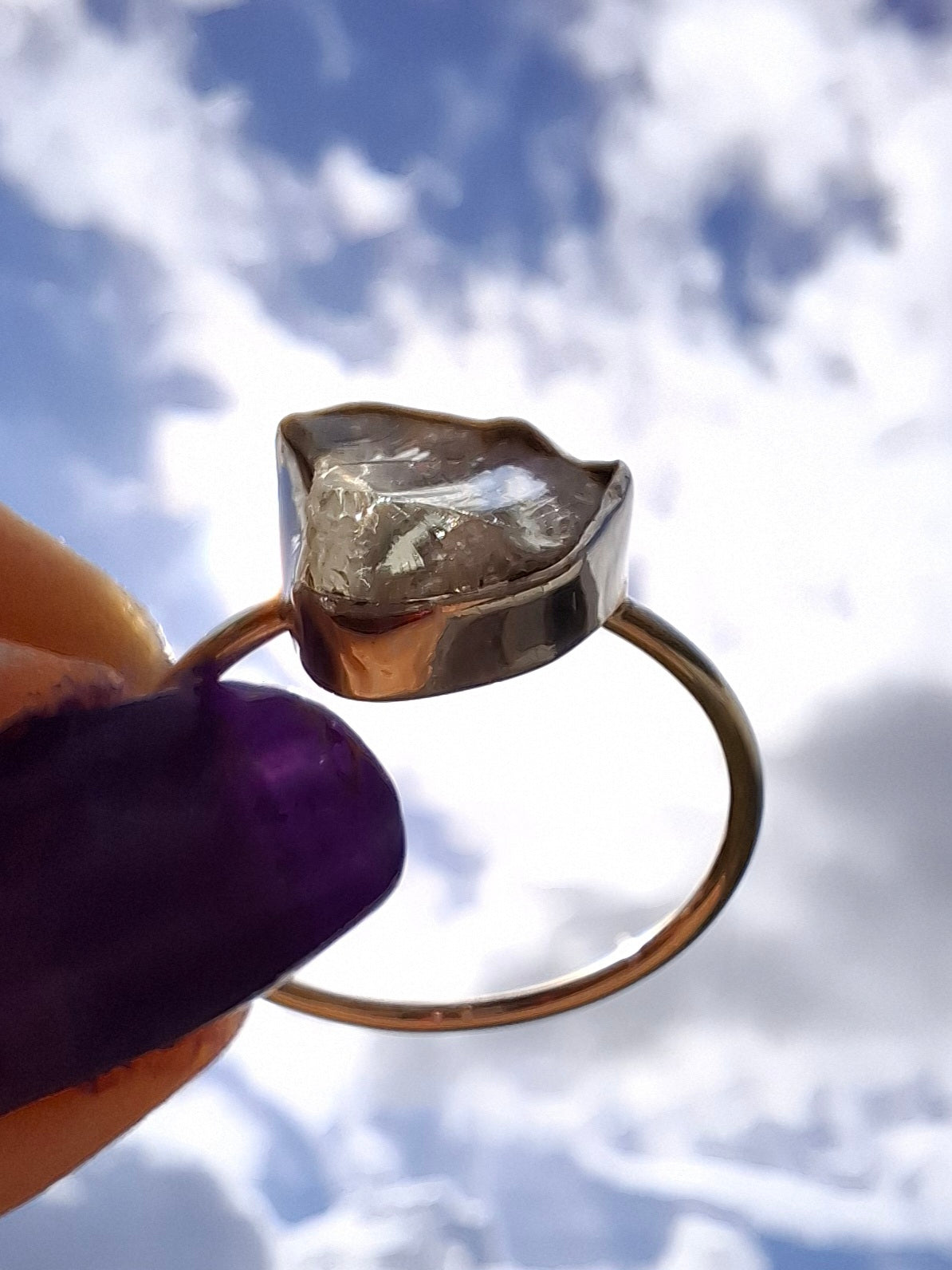 Libyan Desert Glass Ring, size large V, 925 Silver, Tektite (Ref: LR54)