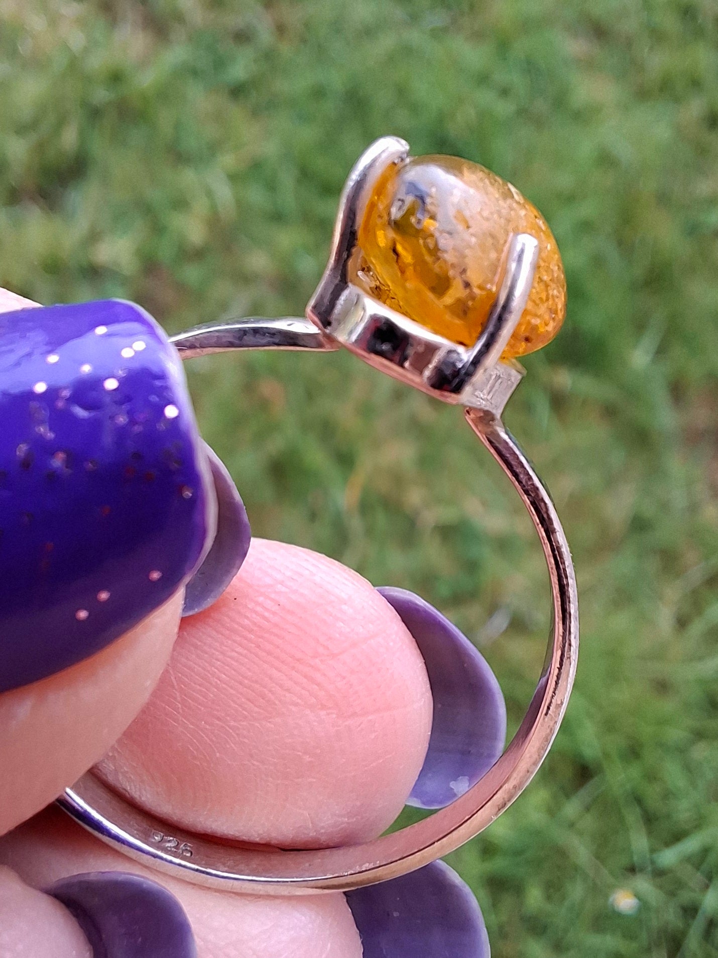 Baltic Amber Ring, size large Y, 925 Silver, Fossil (Ref: AR37)