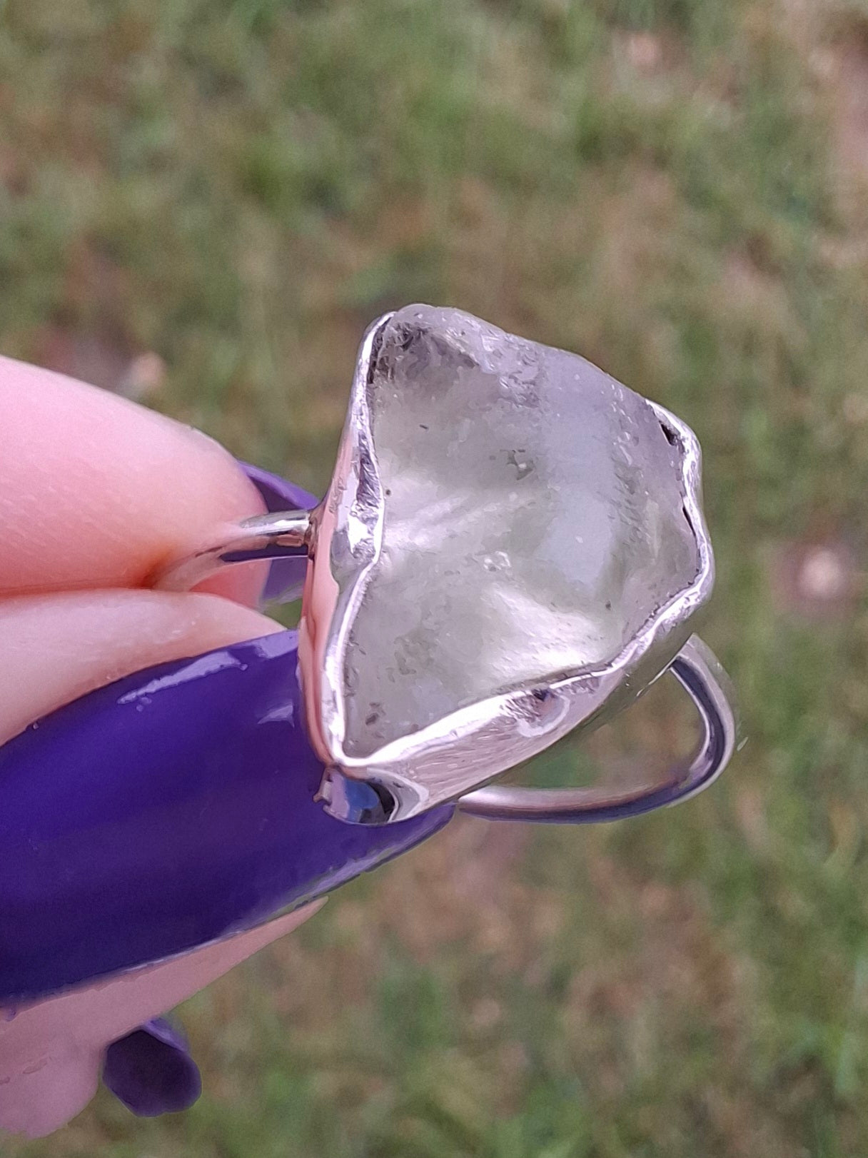 Libyan Desert Glass Ring, size large Q, 925 Silver, Tektite (Ref: LR36)