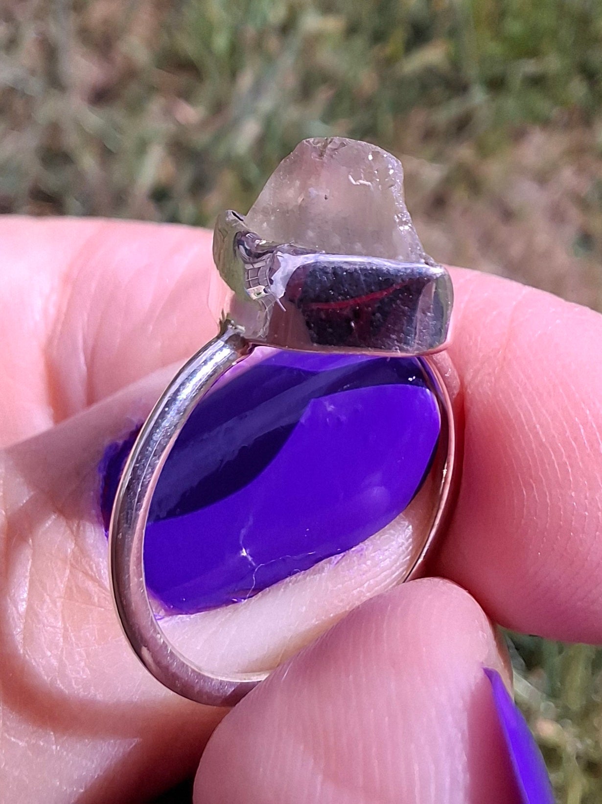 Libyan Desert Glass Ring, size large K/small L, 925 Silver, Tektite (Ref: LR17)