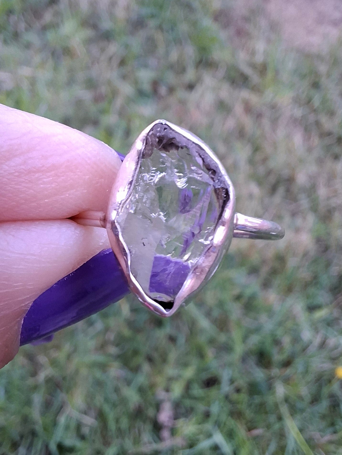 Libyan Desert Glass Ring, size small R, 925 Silver, Tektite (Ref: LR41)