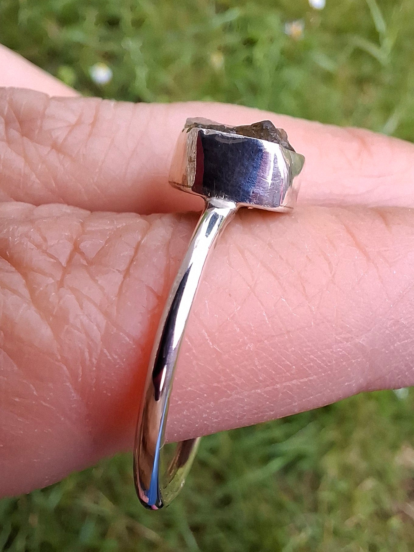 Moldavite Ring, size small W, 925 Silver, Tektite (Ref: R59)