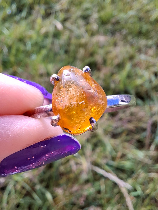 Baltic Amber Ring, size large Y, 925 Silver, Fossil (Ref: AR37)