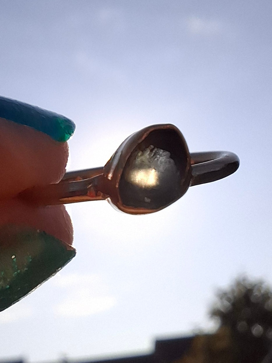 Moldavite Ring, 14K GOLD Plated, size large G / small H, Tektite (Ref: R334)