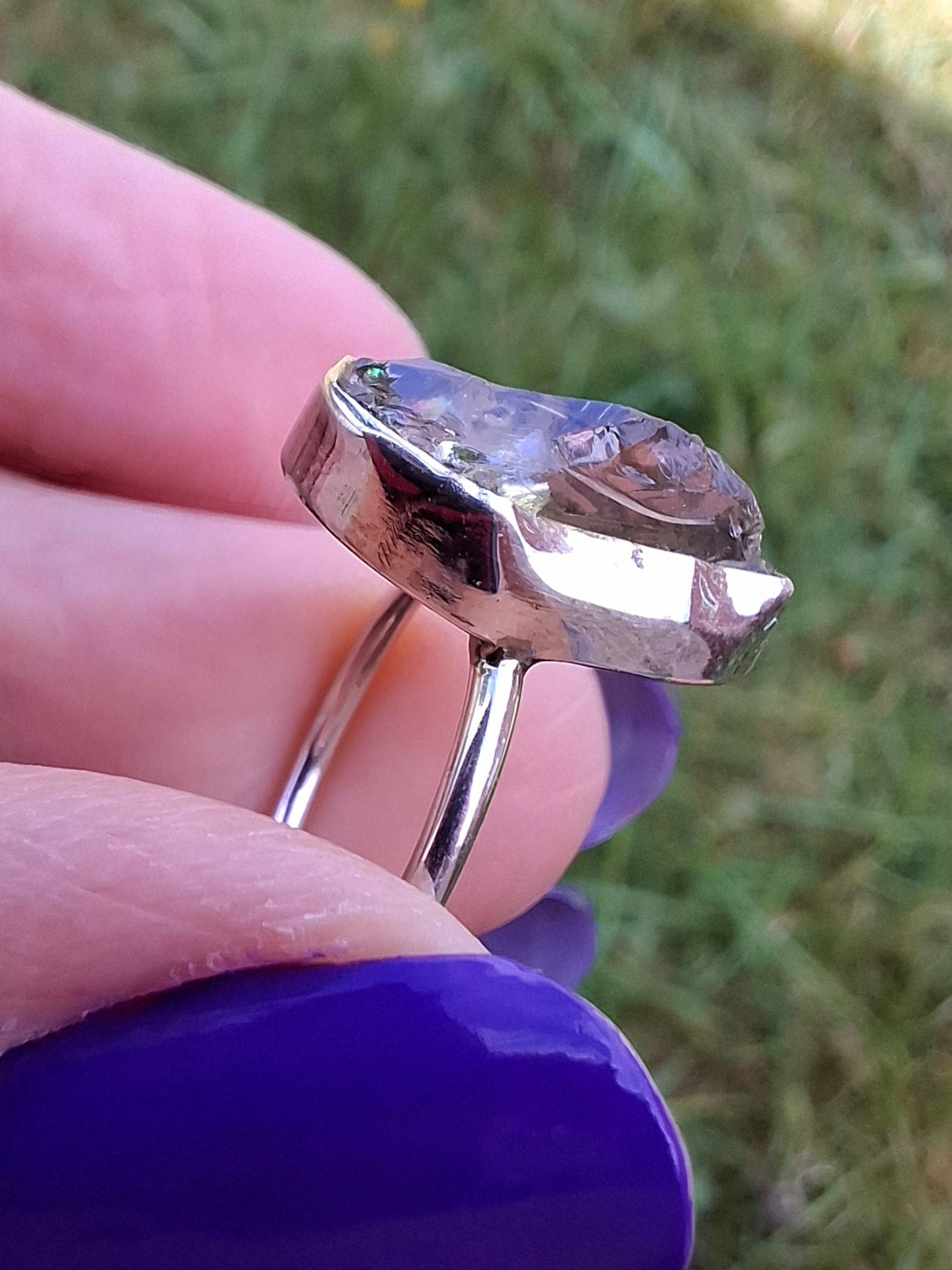 Libyan Desert Glass Ring, size K, 925 Silver, Tektite 🌈 (Ref: LR12)