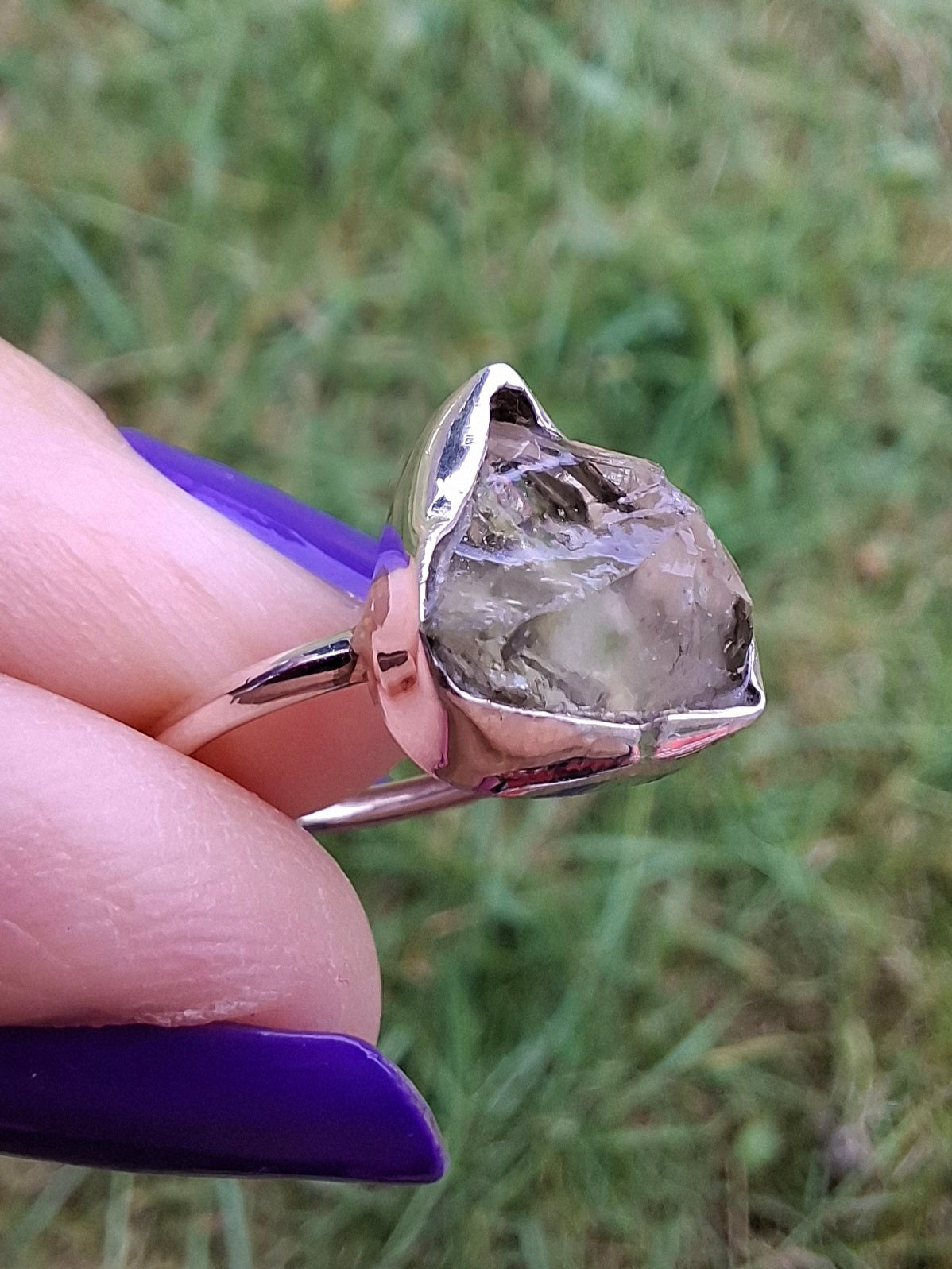 Libyan Desert Glass Ring, size large G, 925 Silver, Tektite (Ref: LR2)
