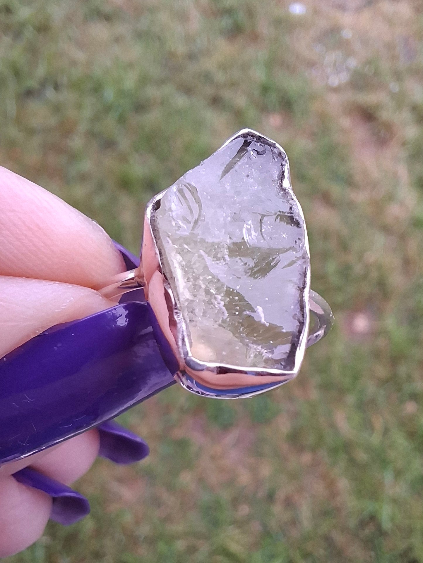 Libyan Desert Glass Ring, size large P, 925 Silver, Tektite (Ref: LR33)