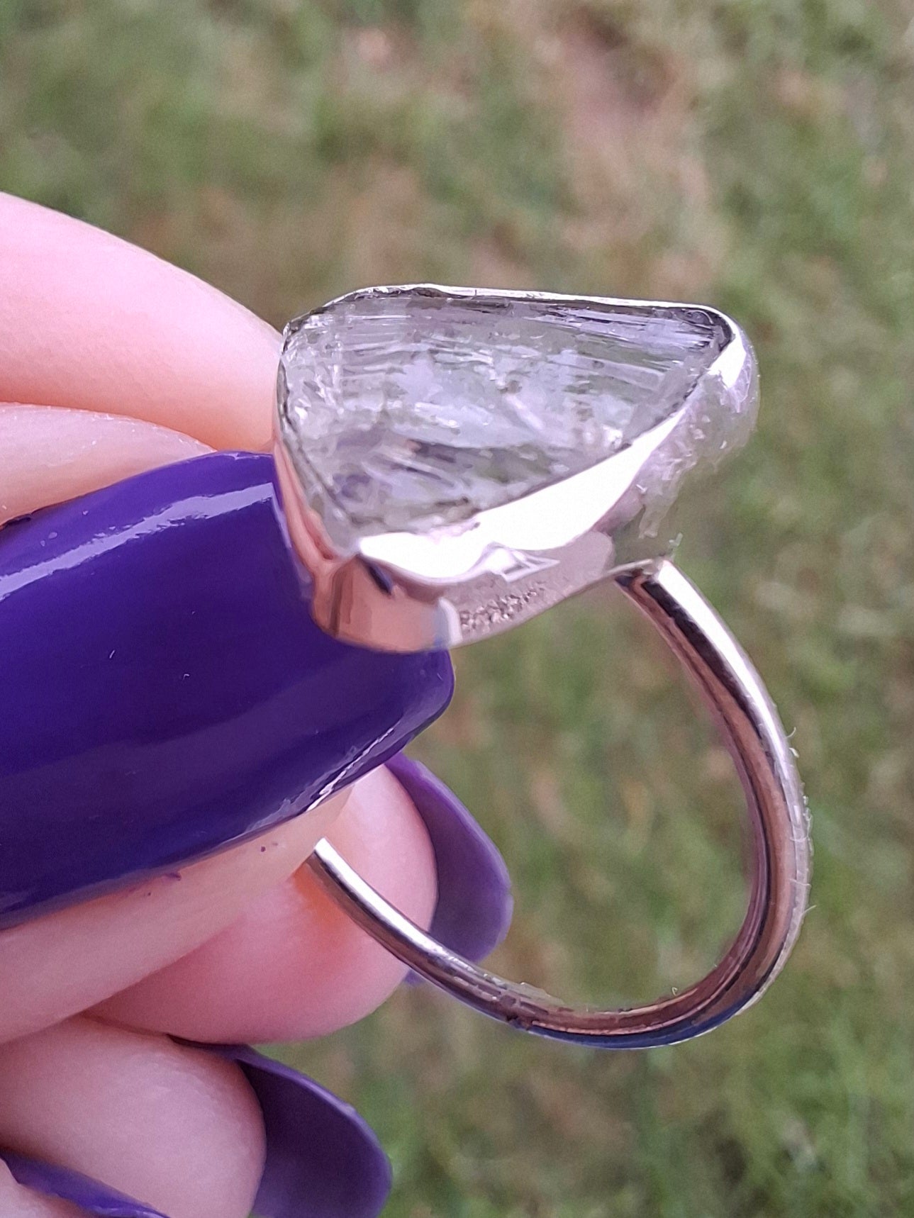 Libyan Desert Glass Ring, size large Q, 925 Silver, Tektite (Ref: LR35)