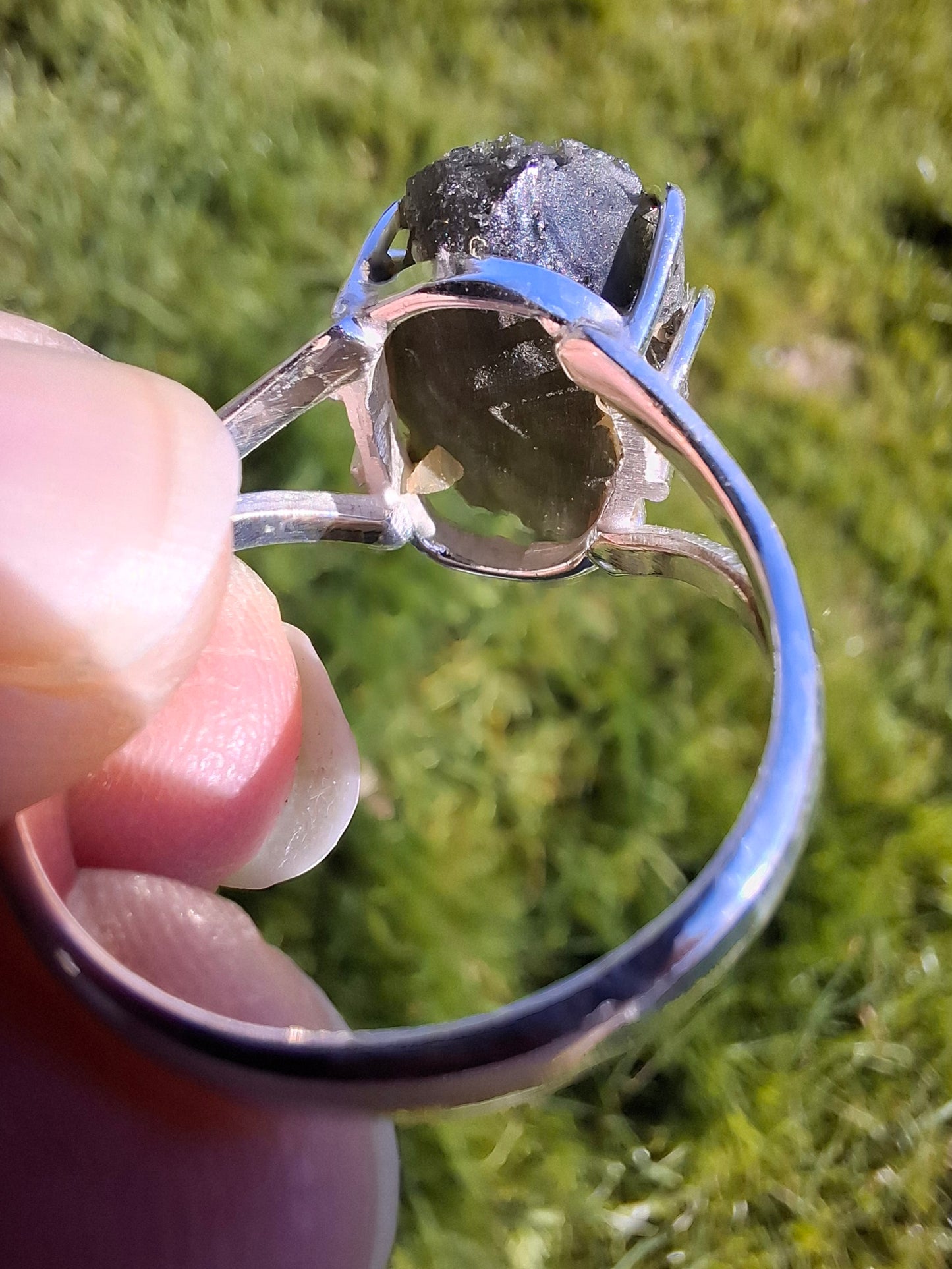 Moldavite Ring, size Y, 925 Silver, Tektite (Ref: R17)