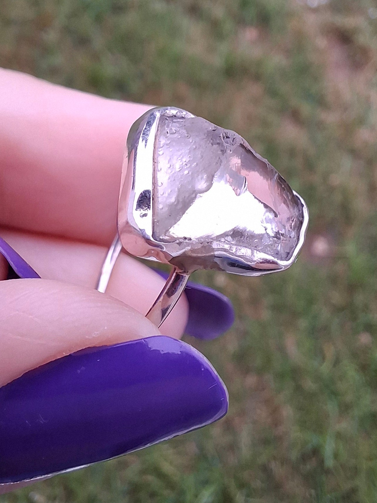 Libyan Desert Glass Ring, size large P, 925 Silver, Tektite (Ref: LR30)