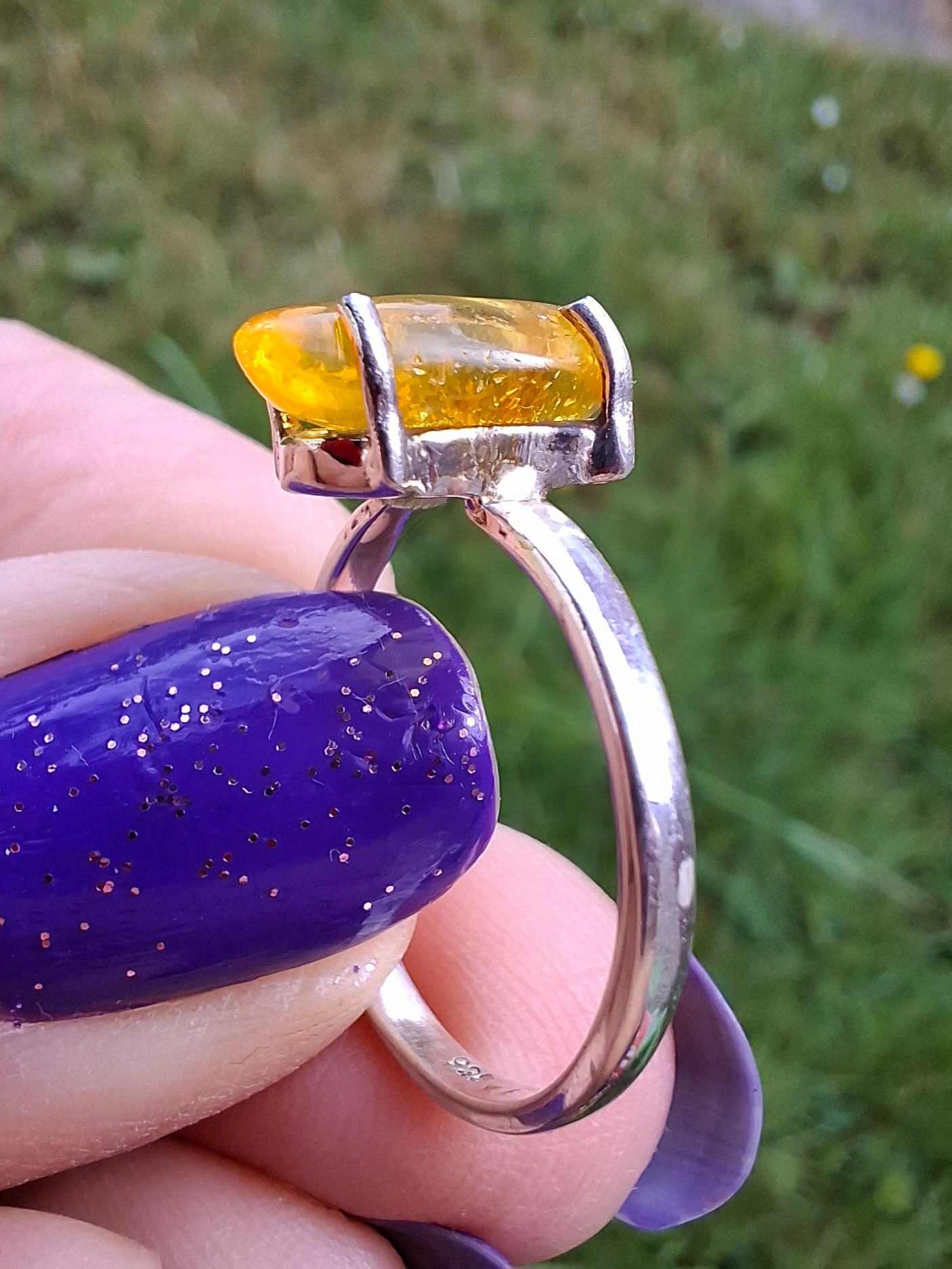 Baltic Amber Ring, size O, 925 Silver, Fossil (Ref: AR11)