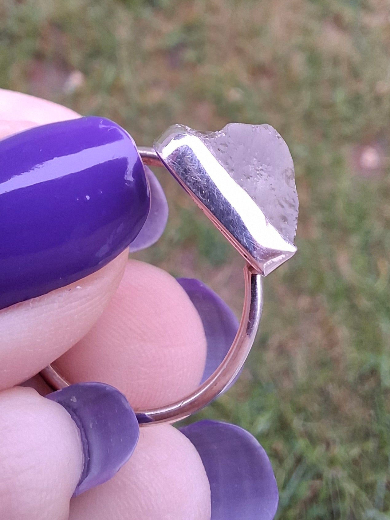 Libyan Desert Glass Ring, size large P, 925 Silver, Tektite (Ref: LR30)