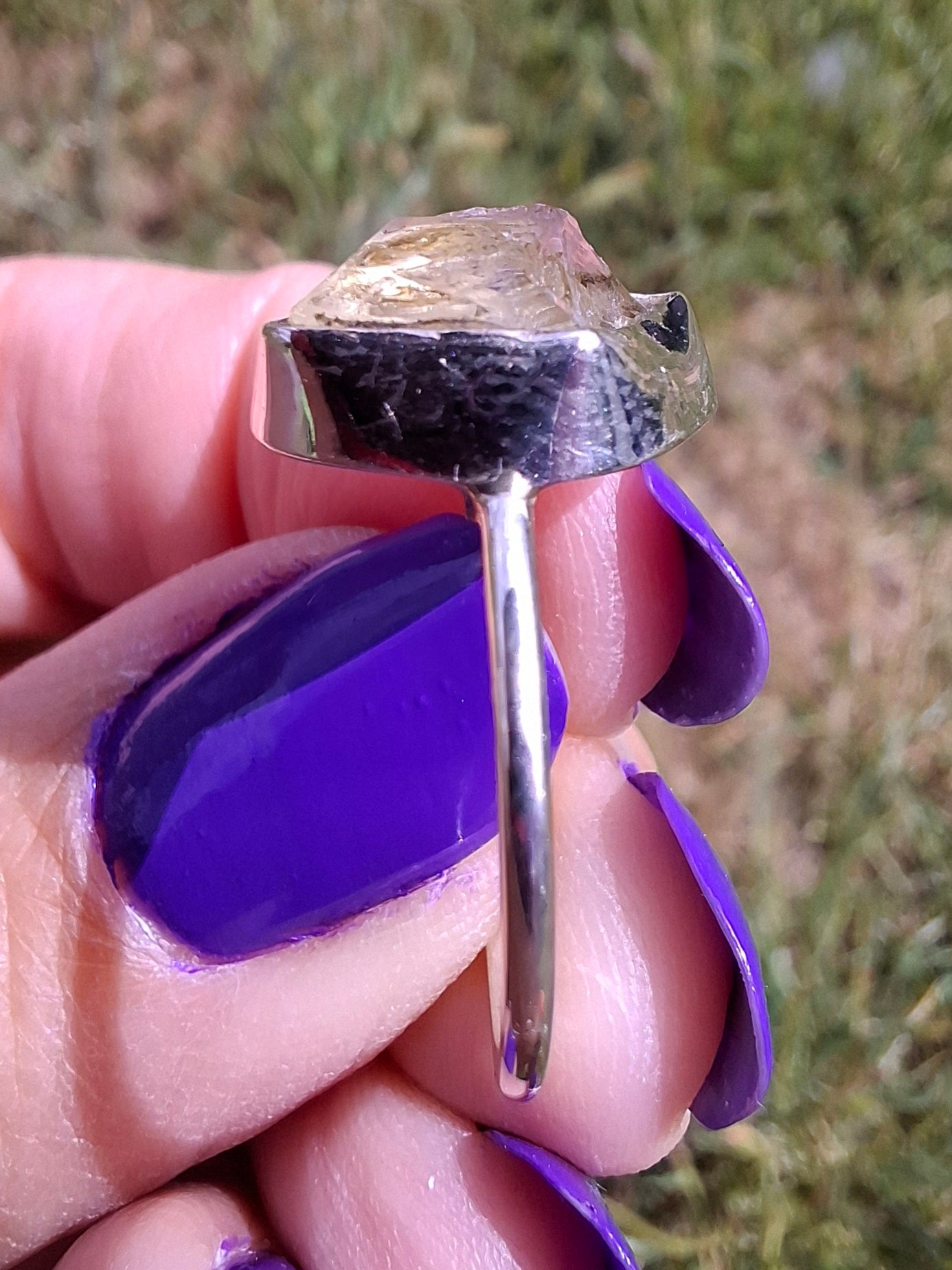 Libyan Desert Glass Ring, size large O, 925 Silver, Tektite (Ref: LR23)