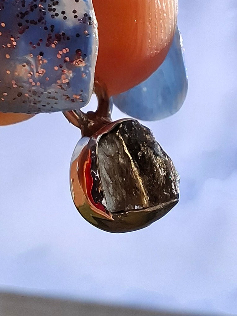 Moldavite Pendant, 925 Silver, Tektite (Ref: P50)