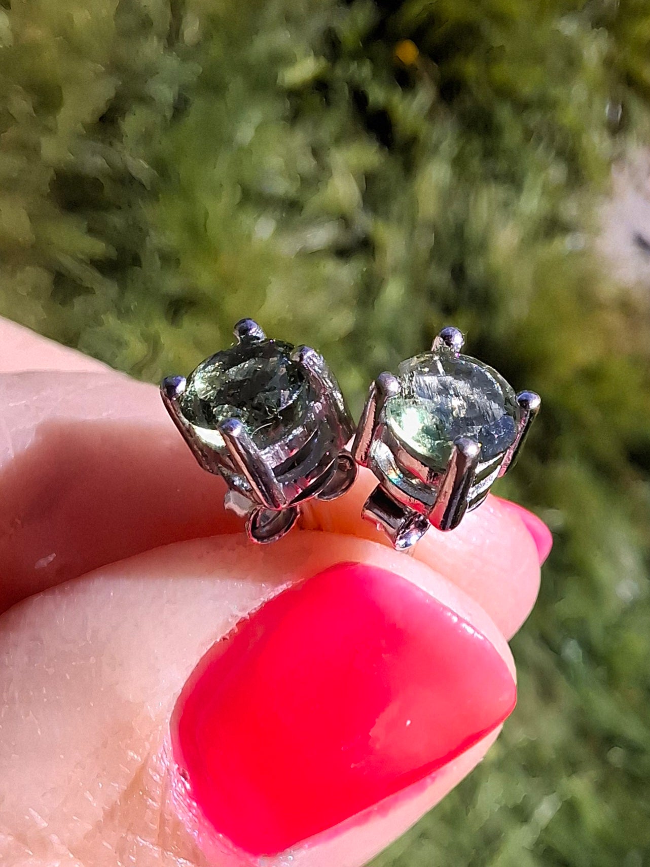 Moldavite (faceted) 5mm STUD EARRINGS, 925 Silver, Tektite (Ref: Pair51)