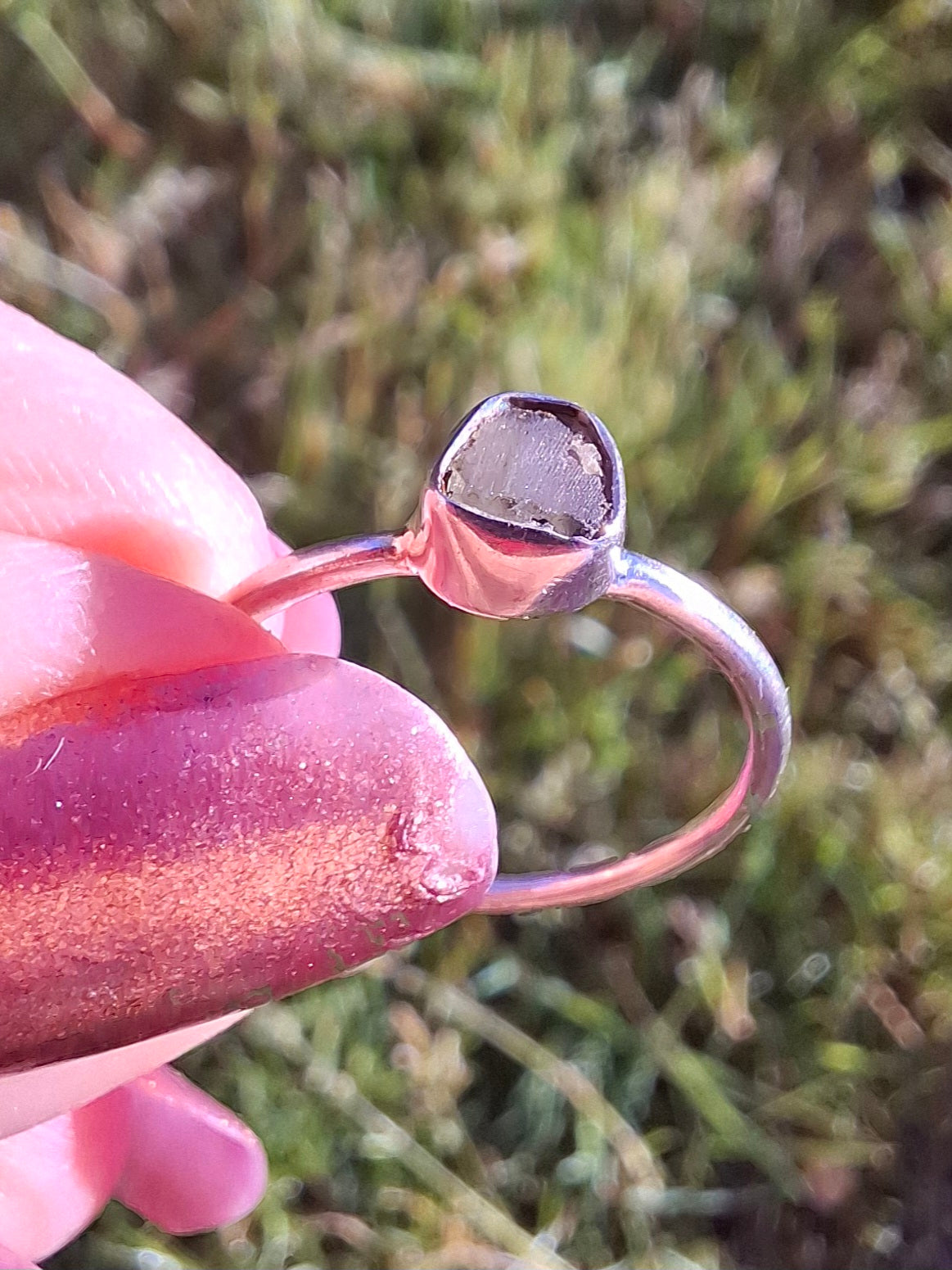 Moldavite Ring, size small L, 925 Silver, Tektite (Ref: R63)