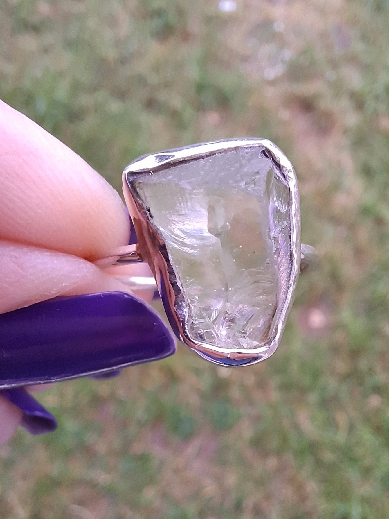Libyan Desert Glass Ring, size large P, 925 Silver, Tektite (Ref: LR30)