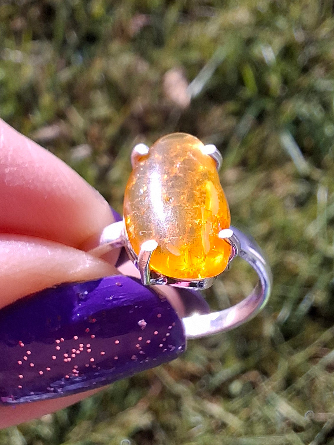 Baltic Amber Ring, size large L, 925 Silver, Fossil (Ref: AR3)