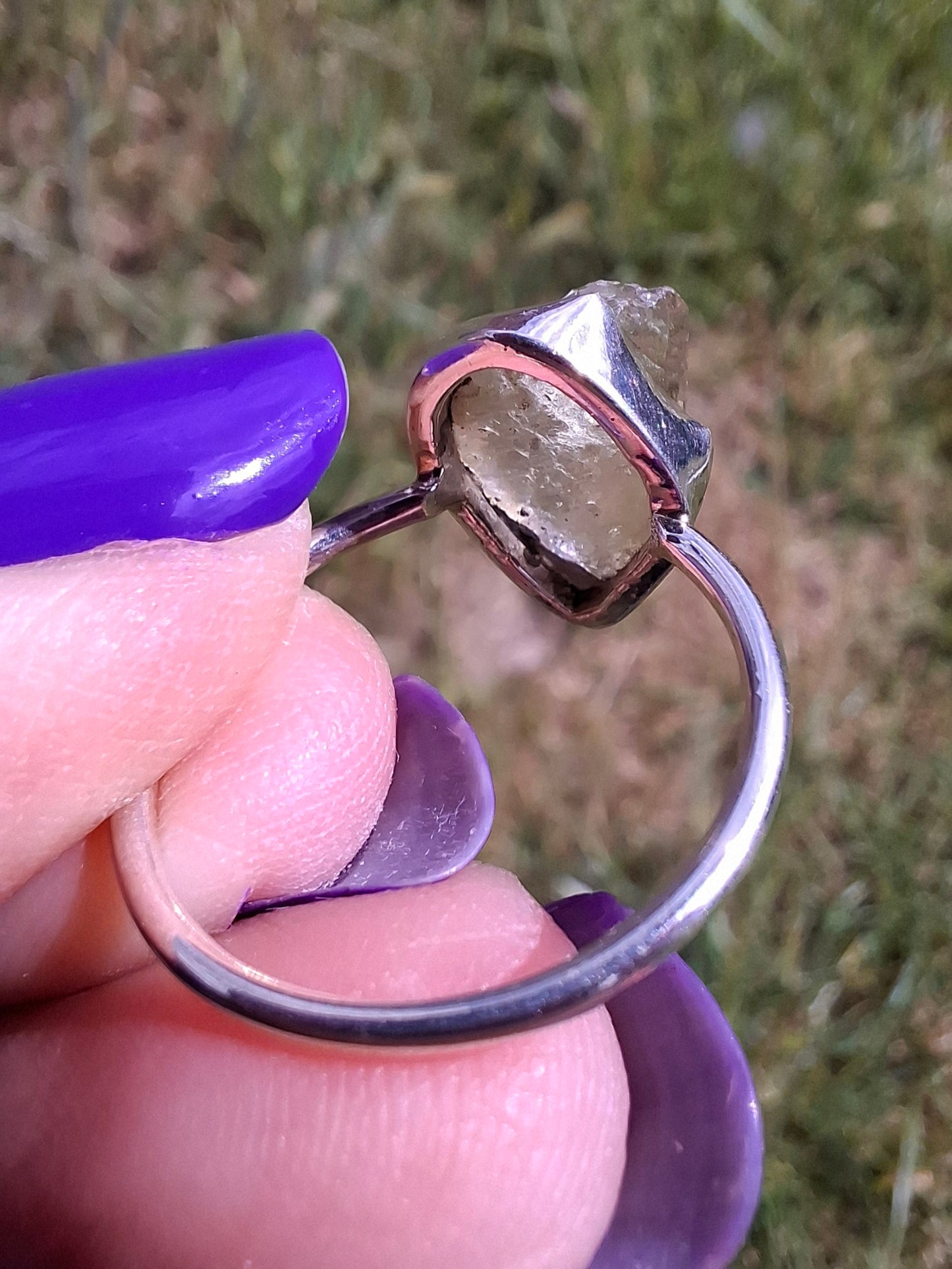 Libyan Desert Glass Ring, size Large O, 925 Silver, Tektite (Ref: LR21)