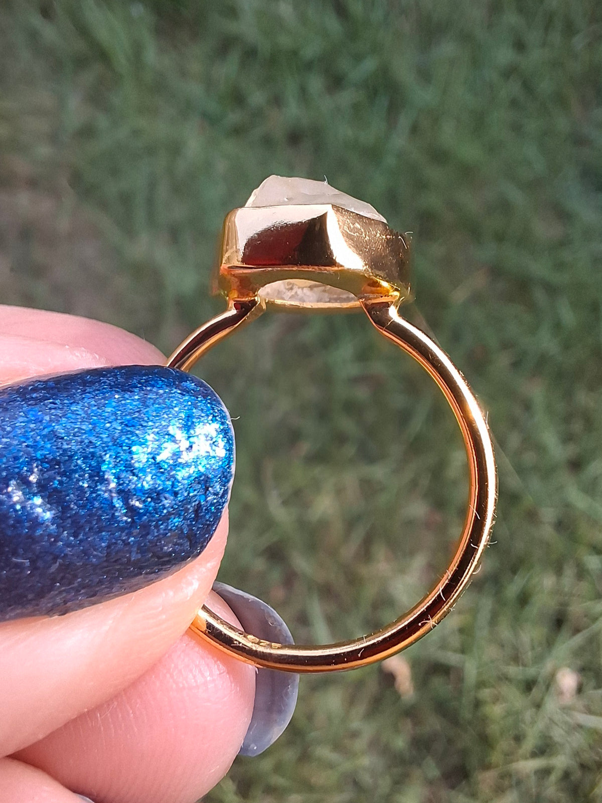 Libyan Desert Glass Ring, 14K GOLD Plated, size large N, Tektite (Ref: LR75)