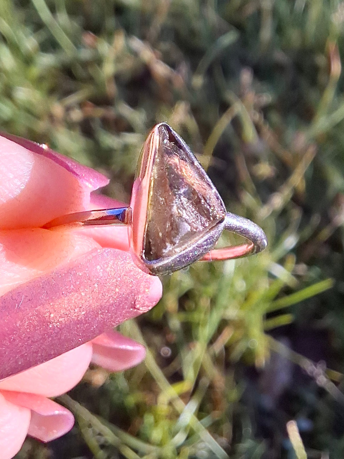 Moldavite Ring, size large K/small L, 925 Silver, Tektite (Ref: R57)