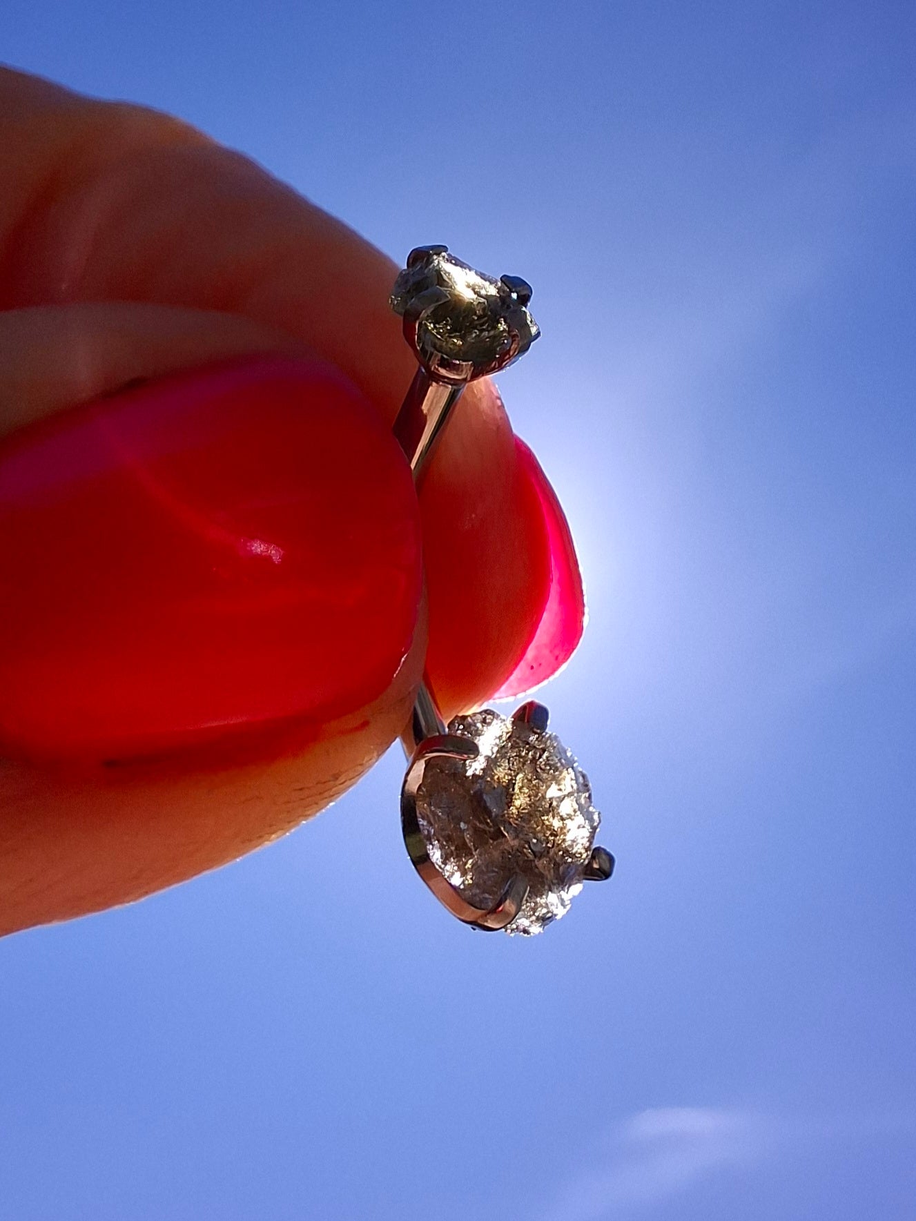 Moldavite (raw) BELLY BAR, 14G, Surgical Steel, Tektite (Ref: BB6)