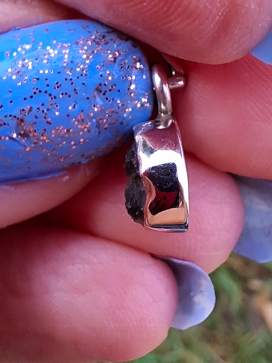 Moldavite Pendant, 925 Silver, Tektite (Ref: P44)