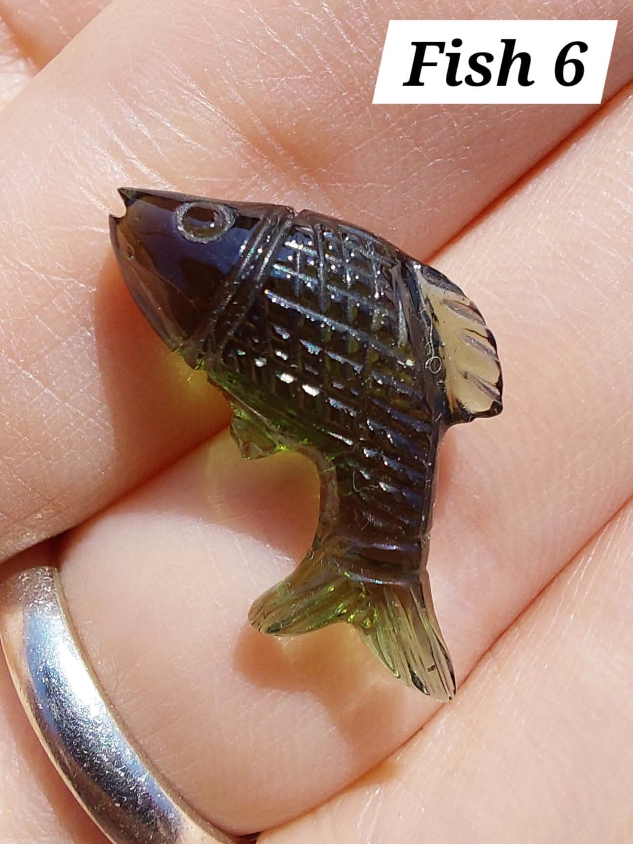 Moldavite FISH carving, 1.62g, Tektite (Ref: Fish6)