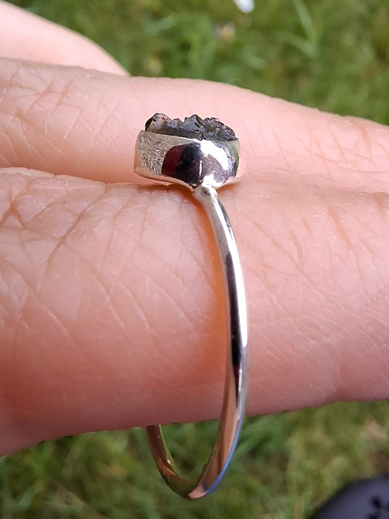 Moldavite Ring, size large R/small S, 925 Silver, Tektite (Ref: R53)