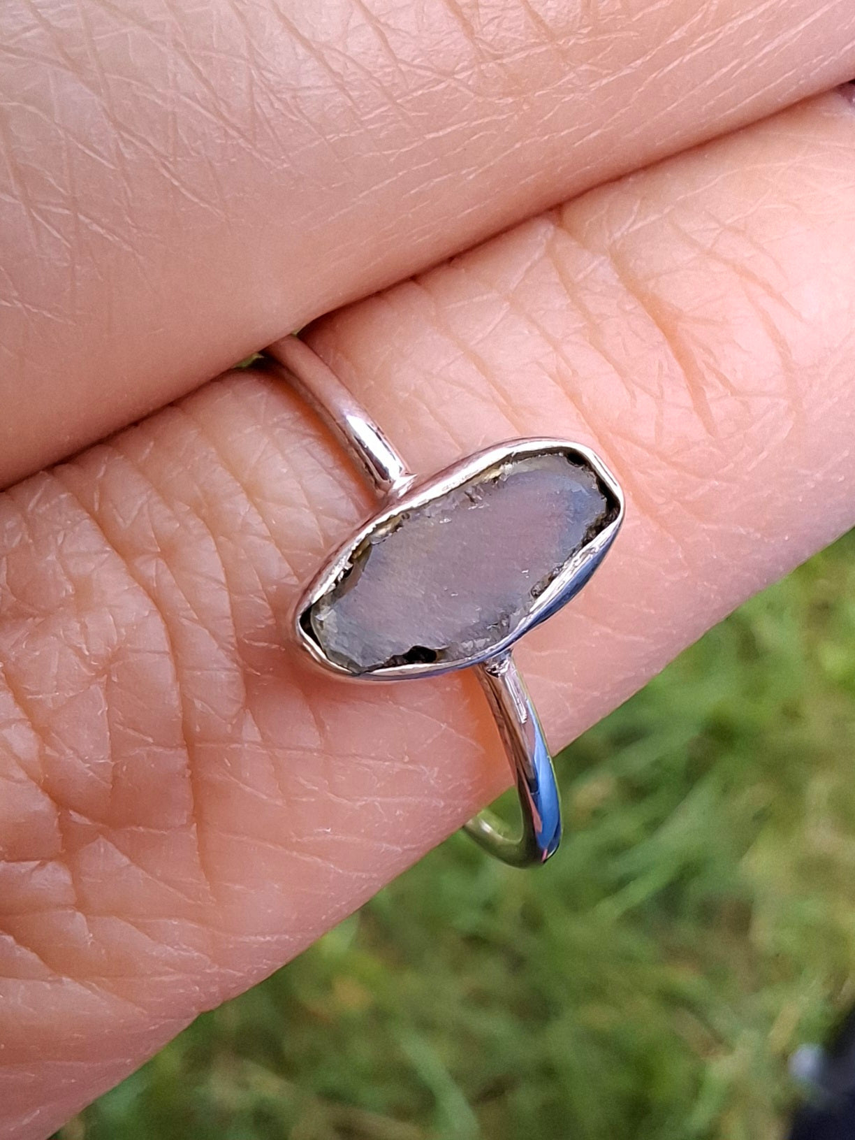 Moldavite Ring, size large R, 925 Silver, Tektite (Ref: R48)