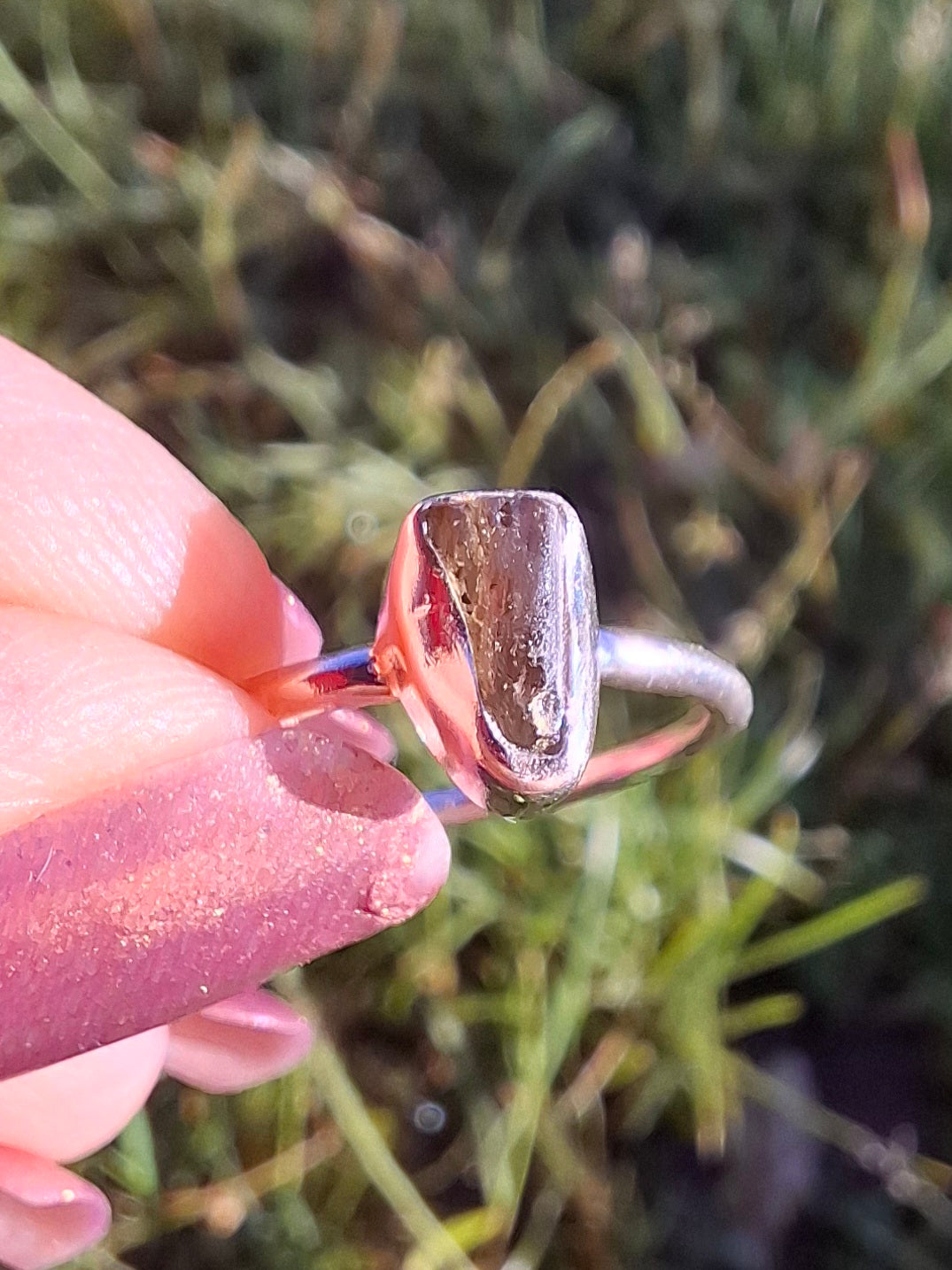 Moldavite Ring, size large K/small L, 925 Silver, Tektite (Ref: R58)